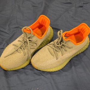Yeezy Neutral Knit Sneakers with Orange Inner Collar